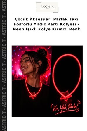 Çocuk Aksesuarı Parlak Takı Fosforlu Yıldız Parti Kolyesi – Neon Işıklı Kolye Kırmızı Renk