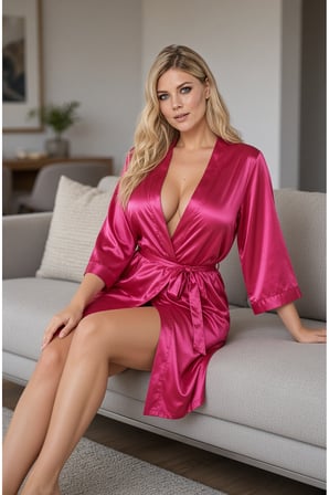 Özel Seri Modern Stil Gebe Giyim Kadın Fuşya İpek Saten Sabahlık