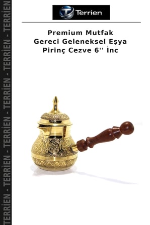 Premium Mutfak Gereci Geleneksel Eşya Pirinç Cezve 6'' İnc