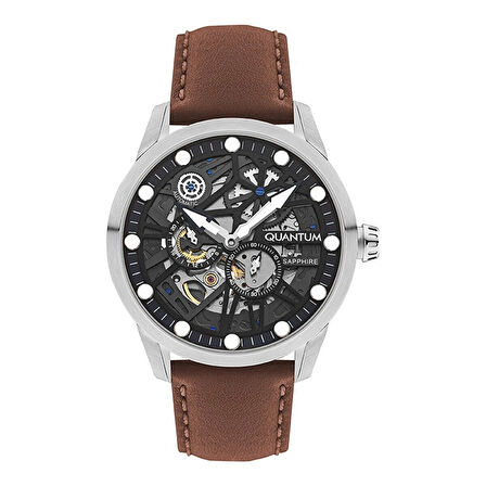 Quantum QMG1120.395 Erkek Kol Saati | 46MM, Otomatik Mekanizma, Safir Cam, 10 ATM, Kahverengi Deri Kordon