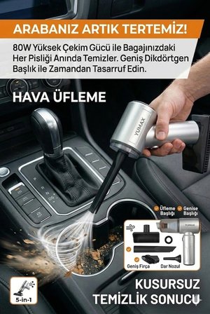 Araç İçi Şarjlı Süpürge 16000Pa 80W Kablosuz 5in1 Mini El Süpürgesi Ev & Ofis