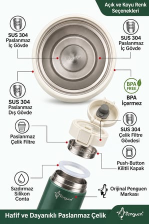 500 ml Kahve Termosu Çay Termosu Filtreli Termos Bardak SUS304 Çelik Sızdırmaz BPA Free