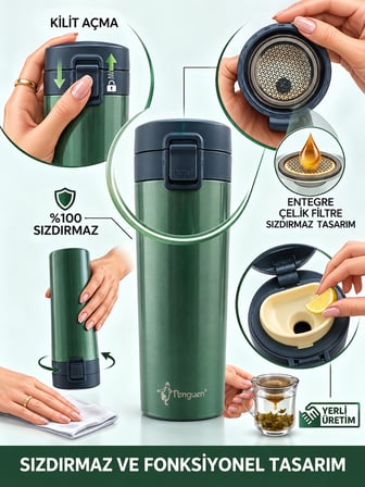 500 ml Kahve Termosu Çay Termosu Filtreli Termos Bardak SUS304 Çelik Sızdırmaz BPA Free