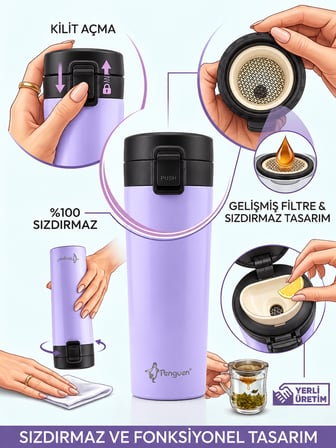 500 ml Kahve Termosu Çay Termosu Filtreli Termos Bardak SUS304 Çelik Sızdırmaz BPA Free