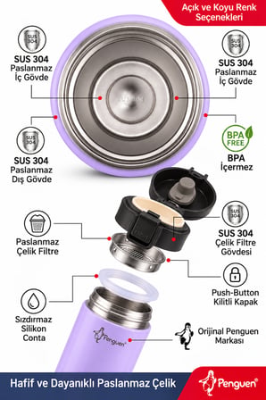 500 ml Kahve Termosu Çay Termosu Filtreli Termos Bardak SUS304 Çelik Sızdırmaz BPA Free