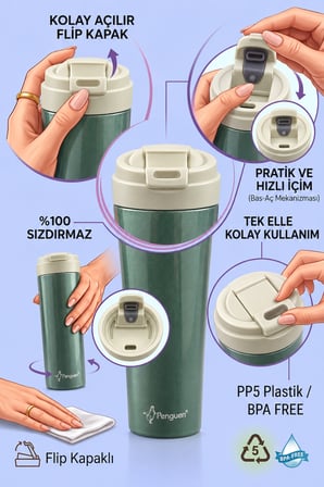500 ml Kahve Termosu Çay Termosu Flip Kapaklı Termos Bardak SUS304 Çelik Sızdırmaz BPA Free