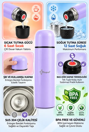 Mama Termosu 750 ml SUS304 Çelik Termos Sıcak Su Çay Kahve Termosu Bardaklı Vakumlu BPA Free 