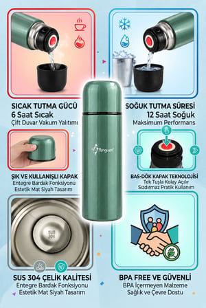 Mama Termosu 750 ml SUS304 Çelik Termos Sıcak Su Çay Kahve Termosu Bardaklı Vakumlu BPA Free 
