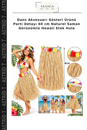 Dans Aksesuarı Gösteri Ürünü Parti Detayı 60 cm Naturel Saman Görünümlü Hawaii Etek Hula