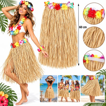 Dans Aksesuarı Gösteri Ürünü Parti Detayı 60 cm Naturel Saman Görünümlü Hawaii Etek Hula