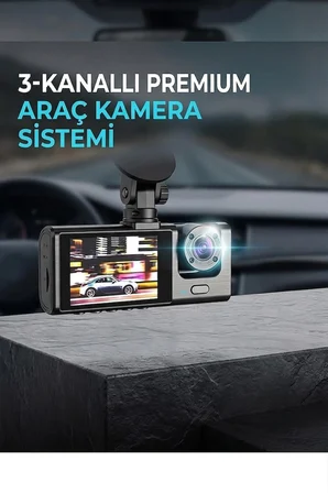3 Kameralı Araç İçi Yol Kayıt Kamerası 1080P Full HD Ön Arka İç Kamera Gece Görüş G Sensör Park Modu