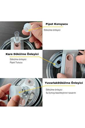 Quencher Uyumlu 3 lü Silikon Set Sızdırmaz Tıpa, Pipet Koruyucu ve Taban Kılıfı
