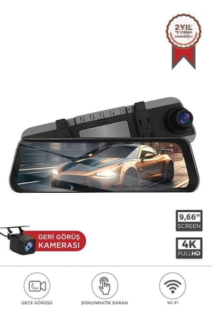 M8/8804 Siyah 4K Araç içi 9.6 inç Dokunmatik Dikiz Ayna Seyahat Gözü Yol Kayıt Sürücü Lens