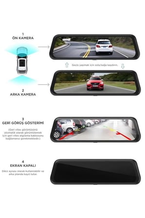 M8/8804 Siyah 4K Araç içi 9.6 inç Dokunmatik Dikiz Ayna Seyahat Gözü Yol Kayıt Sürücü Lens