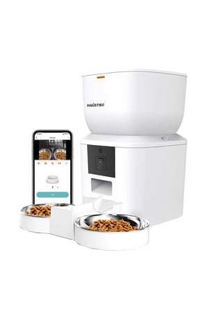 QQ025-Dual Kameralı Akıllı Kedi Köpek Otomatik Mama Kabı, 480P Kamera, Gece Görüşlü , 2.4Ghz, 4Lt, Çift Metal Kase