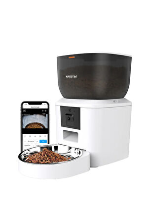 QQ029 Kameralı 1080P Gece Görüş, Akıllı Kedi Köpek Mama Kabı, 2.4Ghz/5Ghz, 4Lt, Metal Kase