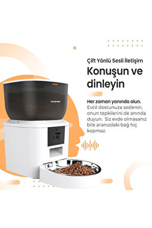 QQ029 Kameralı 1080P Gece Görüş, Akıllı Kedi Köpek Mama Kabı, 2.4Ghz/5Ghz, 4Lt, Metal Kase