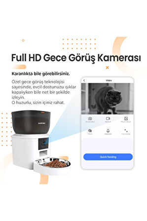 QQ029 Kameralı 1080P Gece Görüş, Akıllı Kedi Köpek Mama Kabı, 2.4Ghz/5Ghz, 4Lt, Metal Kase