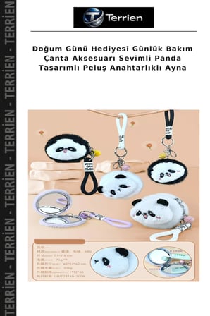 Doğum Günü Hediyesi Günlük Bakım Çanta Aksesuarı Sevimli Panda Tasarımlı Peluş Anahtarlıklı Ayna