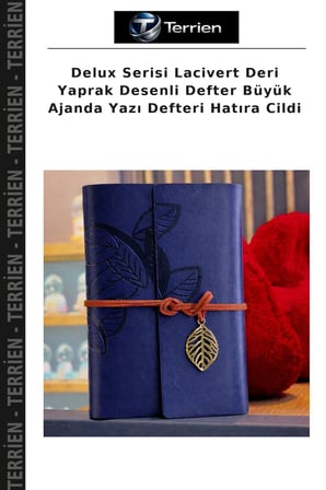 Delux Serisi Lacivert Deri Yaprak Desenli Defter Büyük Ajanda Yazı Defteri Hatıra Cildi