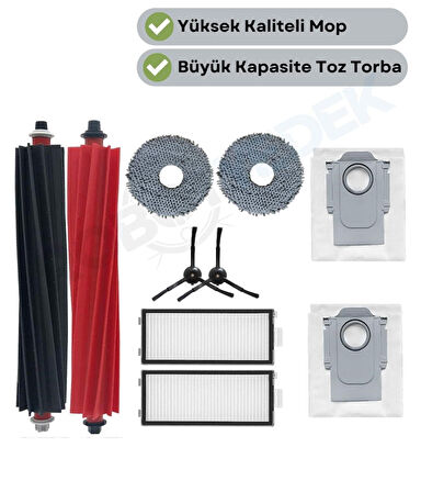 Roborock QRevo Master Uyumlu Ana Fırça, Hepa Filtre,Siyah Yan Fırça, Mop, Toz Torbası 9 Parça