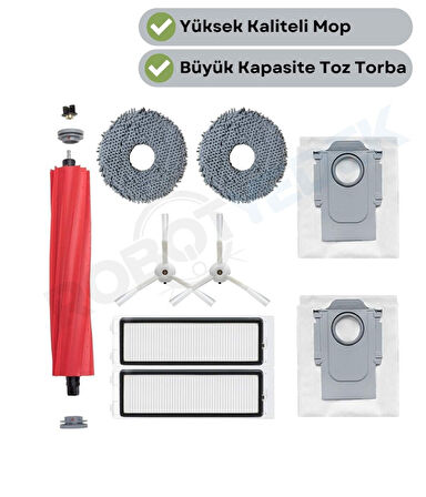 Roborock QRevo(DİKKAT! S,PRO,MAXV DEĞİL!) Uyumlu Ana Fırça, Hepa Filtre,Beyaz Yan Fırça, Mop,Toz To
