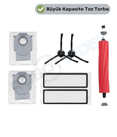 Roborock QRevo (DİKKAT! S,PRO,MAXV DEĞİL!) Uyumlu Ana Fırça, Hepa Filtre,Siyah Yan Fırça, Toz Torbas