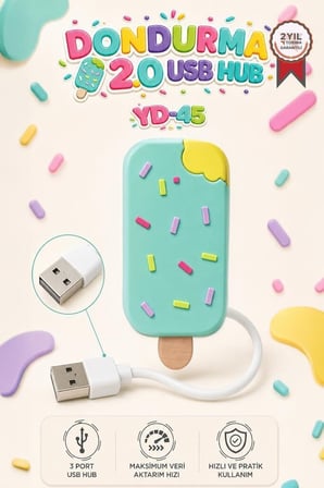 Delux Serisi Dondurma USB Hub Dağıtıcı YD45 Su Yeşili Kullanışlı Donanım Bağlantı
