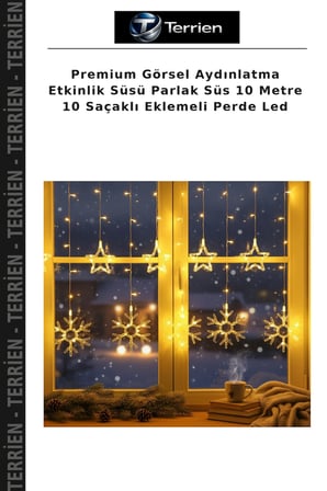 Premium Görsel Aydınlatma Etkinlik Süsü Parlak Süs 10 Metre 10 Saçaklı Eklemeli Perde Led