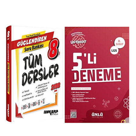 Ankara Yayıncılık 8. Sınıf Tüm Dersler Güçlendiren Soru Bankası ve Ünlü 5 li Deneme Seti 2 Kitap
