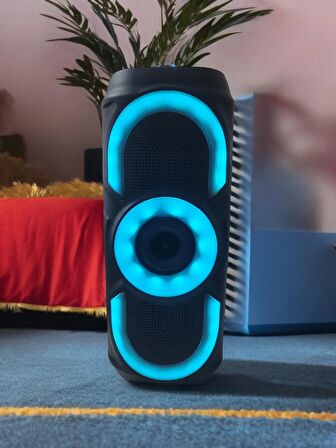 HOPARLÖR LEDLİ KABLOSUZ TAŞINABİLİR IŞIKLI  2000W ULTRA GÜÇLÜ VE PRÜSSÜZ SES ORTA BOY (15X40) 4''X 2