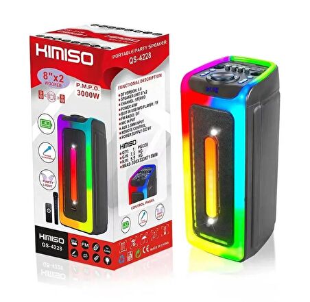 HOPARLÖR BÜYÜK BOY 8*2İnç 3000W RGB BLUETOOTH MİKROFONLU ve LEDLİ  PARTİ HOPARLÖR YÜKSEK SES