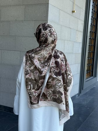 Pamuklu Mimoza Desen Şal- Krem