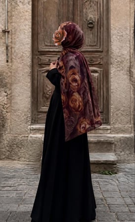 Pamuklu Rose Desen Şal-Mürdüm