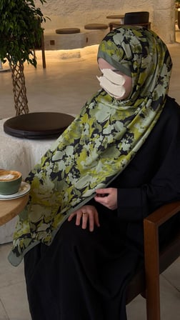 Pamuklu Garden Desen Şal-Zeytin Yeşili