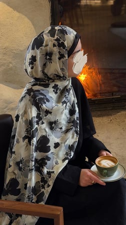 Pamuklu Garden Desen Şal-Siyah