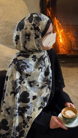 Pamuklu Garden Desen Şal-Siyah