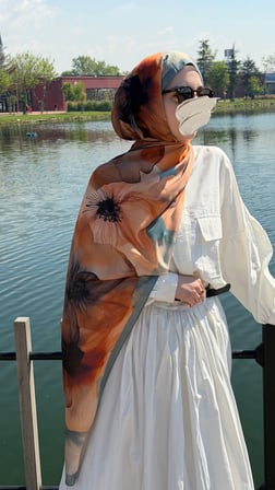 Pamuklu Rosaly Desen Şal-Mint/Orange