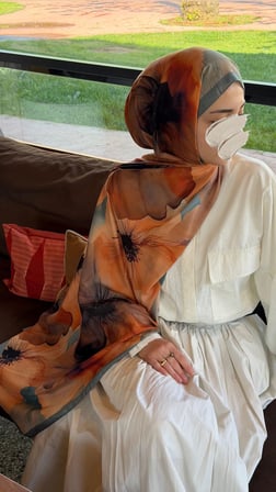 Pamuklu Rosaly Desen Şal-Mint/Orange