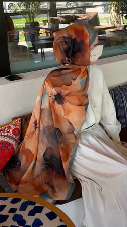 Pamuklu Rosaly Desen Şal-Mint/Orange