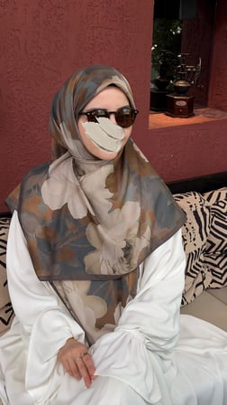 Pamuklu Soft Meva Desen Eşarp-Küf Yeşil