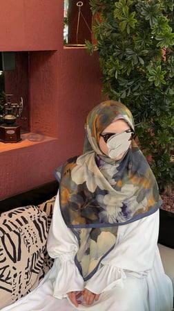 Pamuklu Soft Meva Desen Eşarp-Lacivert