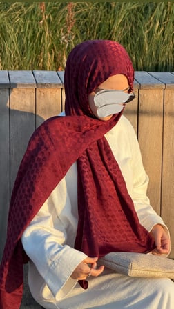 Premium Pamuklu Jakar Şal-Bordo
