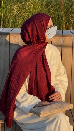Premium Pamuklu Jakar Şal-Bordo