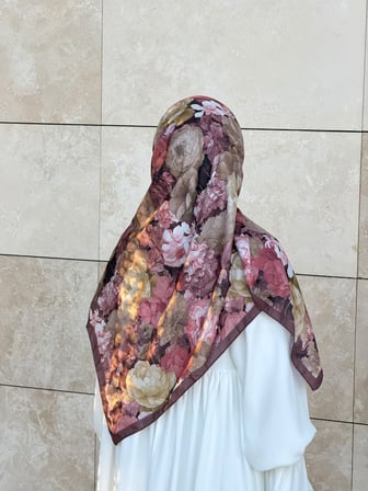 Pamuklu Gonca Desen Eşarp - Gül Kurusu
