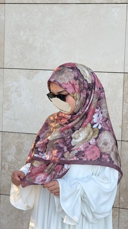 Pamuklu Gonca Desen Eşarp - Gül Kurusu