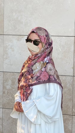 Pamuklu Gonca Desen Eşarp - Gül Kurusu