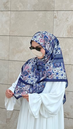 Pamuklu Piraye Desen Eşarp - Morcivert