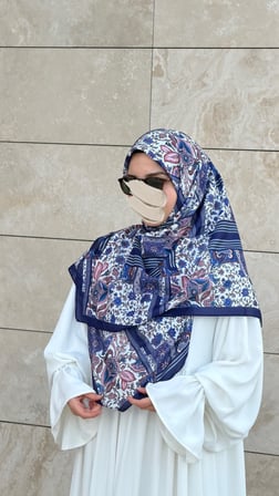 Pamuklu Piraye Desen Eşarp - Morcivert