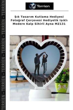 Şık Tasarım Kutlama Hediyesi Fotoğraf Çerçevesi Hediyelik Işıklı Modern Kalp Sihirli Ayna MZ131